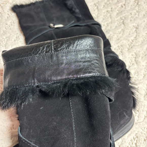 HOGAN $925 Italy Boots Suede Leather Black Solid Real Fur Trim Strappy US Sz 9.5 - Picture 9 of 11
